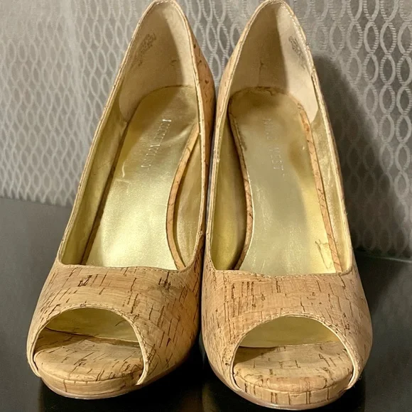 NINE WEST Cork Peep Toe Heels sz 6 - Picture 2 of 7